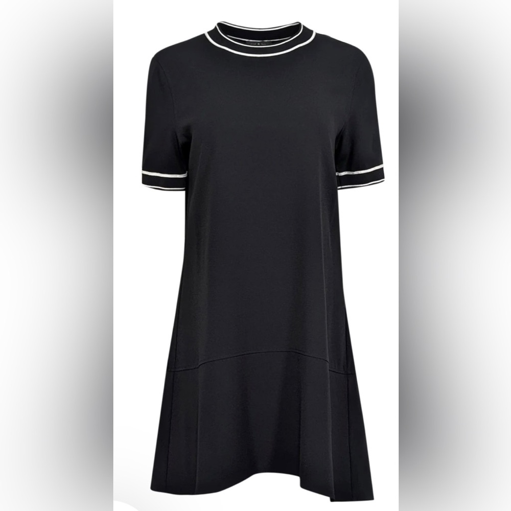 Rag & Bone Thatch Black White Trim Short Sleeve Flared Hem Crepe Dress Size XXS